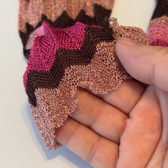 Vtg Cache Womens Pink Brown Metallic Chevron Zigzag Knit Cardigan Sweater Med - Picture 8 of 10